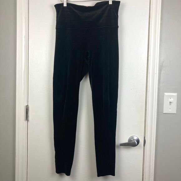 SPANX Ready To Wow Black Velvet Leggings High Waisted Elastic Waist Shaping XL - Picture 1 of 9